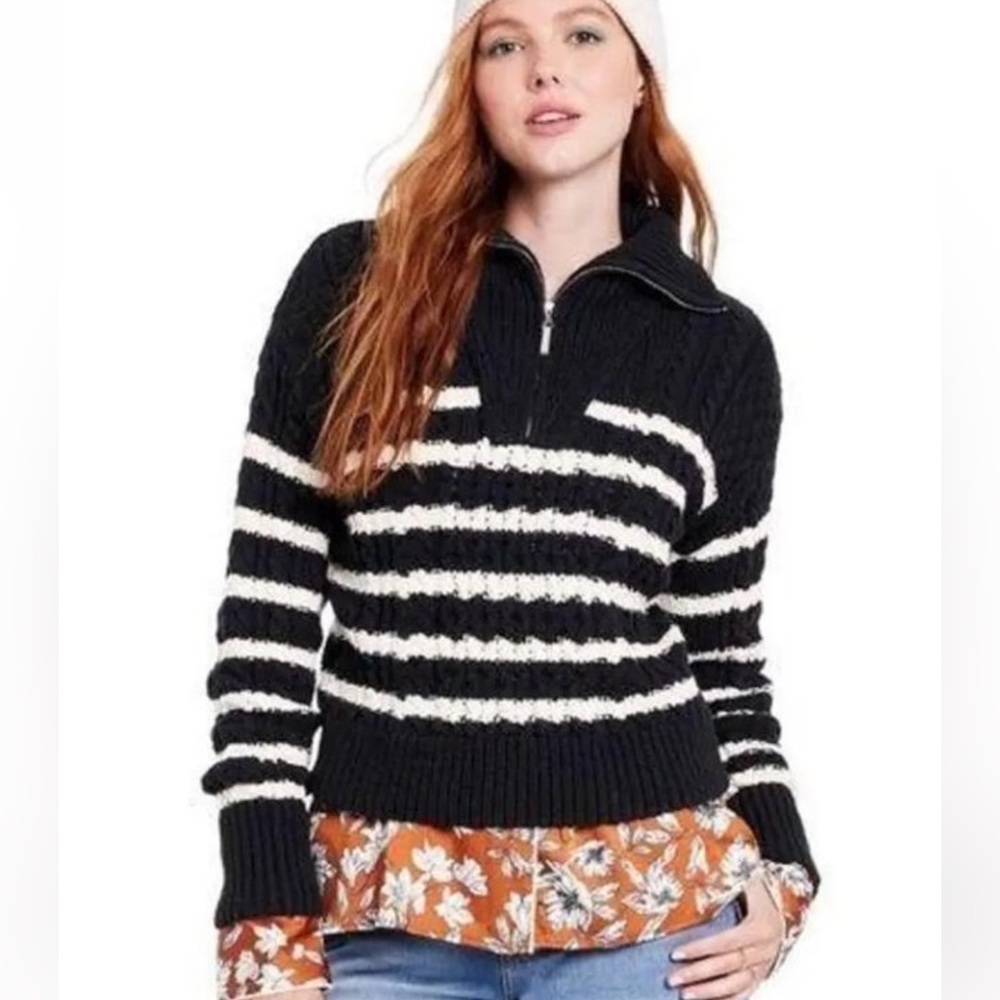 La Ligne Mock Turtleneck Cable Knit Sweater
